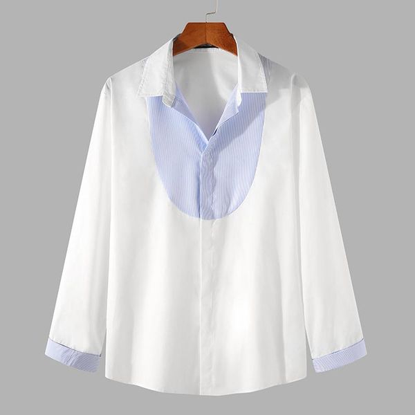 men's casual shirts 2021 men shirt lapel streetwear long sleeve button striped patchwork camisas fashion leisure korean s-5xl incerun, White;black
men's casual shirts 2021 men shirt lapel streetwear long sleeve button striped patchwork camisas fashion leisure korean s-5xl incerun, White;black