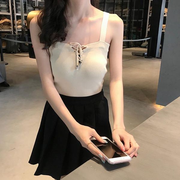 women bandage slim knitted camisole summer sleeveless tank tight streetwear solid color sling casual vest clothes 2021, White
women bandage slim knitted camisole summer sleeveless tank tight streetwear solid color sling casual vest clothes 2021, White