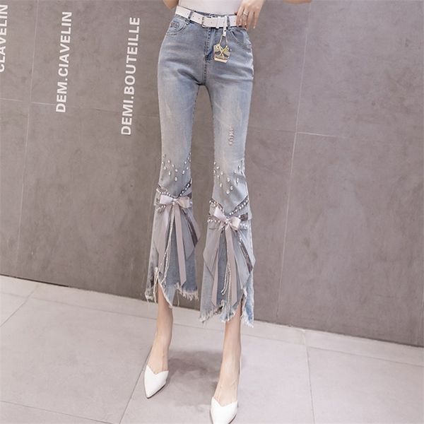 high waist jeans women ripped cropped women's spring summer irregular beaded bow flared denim pants ladies 210924, Blue
high waist jeans women ripped cropped women's spring summer irregular beaded bow flared denim pants ladies 210924, Blue