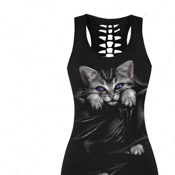 summer style women 3d cute cat printed black tank o neck back hollow out sleeveless shirts slim fitness black vests, White
summer style women 3d cute cat printed black tank o neck back hollow out sleeveless shirts slim fitness black vests, White