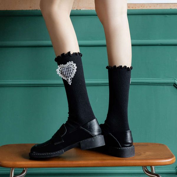 autumn and winter edge love women's cotton medium tube socks lolita style lovely sweet, Black;white
autumn and winter edge love women's cotton medium tube socks lolita style lovely sweet, Black;white