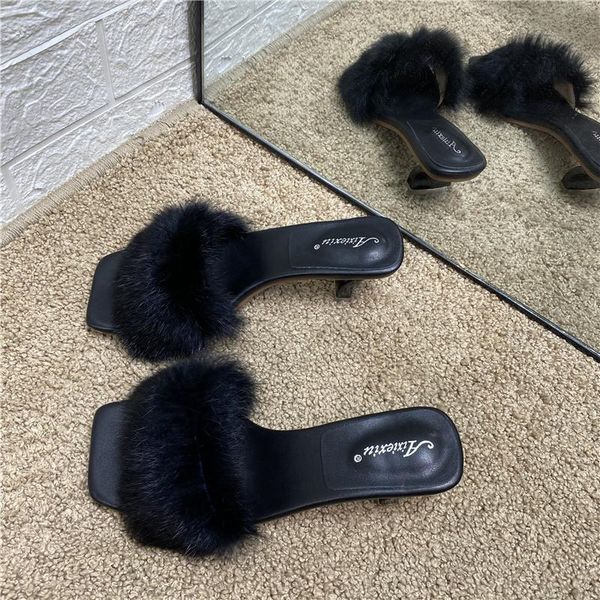 slippers deat 2021 summer fashion woolen high coarse heeled one-line women shoes se601, Black
slippers deat 2021 summer fashion woolen high coarse heeled one-line women shoes se601, Black