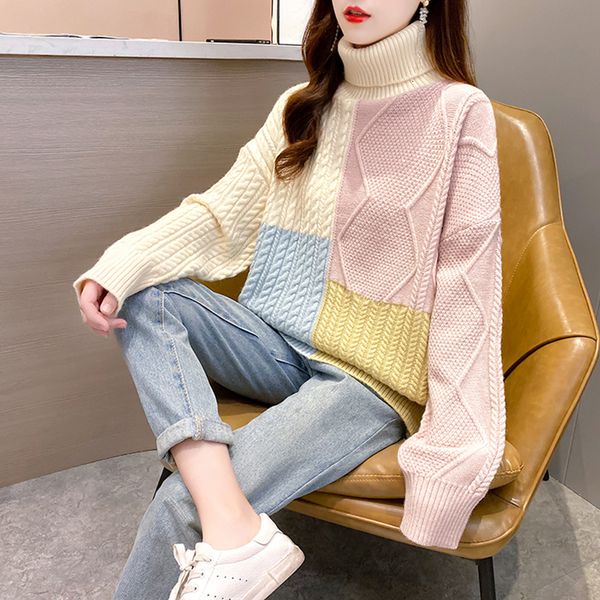 2021 autumn and winter new wave retro japanese stitching all-match high neck knitted sweater women 8q4b, White;black
2021 autumn and winter new wave retro japanese stitching all-match high neck knitted sweater women 8q4b, White;black