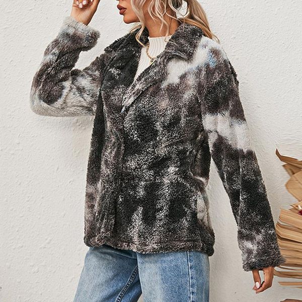 women's fur & faux women long-sleeved ladies tie-dye printed hooded double breast plush jacket coat down 2021 winter, Black
women's fur & faux women long-sleeved ladies tie-dye printed hooded double breast plush jacket coat down 2021 winter, Black