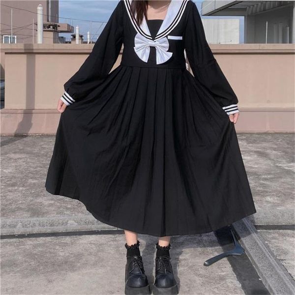 casual dresses japanese autumn college style sweety soft girly dress kawaii sailor collar cute bow ruffles full sleeve vintage pleated, Black;gray
casual dresses japanese autumn college style sweety soft girly dress kawaii sailor collar cute bow ruffles full sleeve vintage pleated, Black;gray