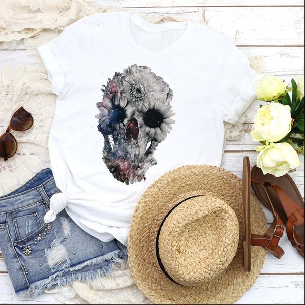 women graphic skull flower 90s printing cute short sleeve fashion tees clothing female print t shirt womens t shirt, White
women graphic skull flower 90s printing cute short sleeve fashion tees clothing female print t shirt womens t shirt, White