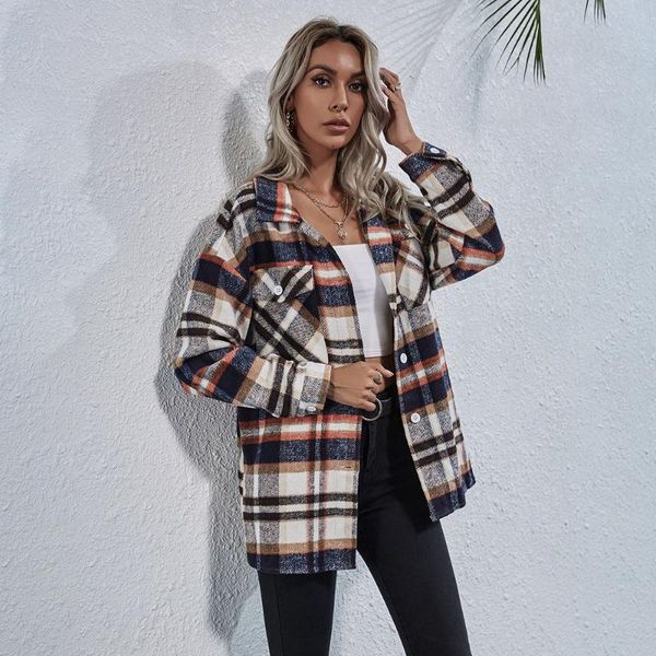 women's blouses & shirts shirt women fashion loose casual ladies plaid checked button up turn-down collared and bloues jacket 2021 aut, White
women's blouses & shirts shirt women fashion loose casual ladies plaid checked button up turn-down collared and bloues jacket 2021 aut, White