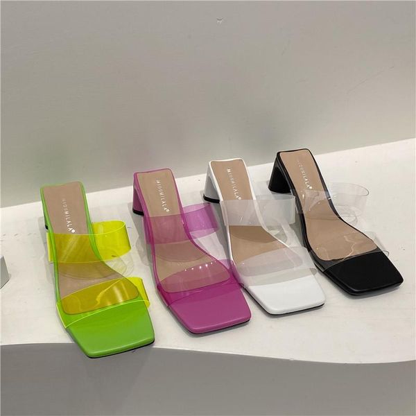 slippers slip on party nightclub 2021 thick heel sandals open toe with transparent square mid-high, Black
slippers slip on party nightclub 2021 thick heel sandals open toe with transparent square mid-high, Black