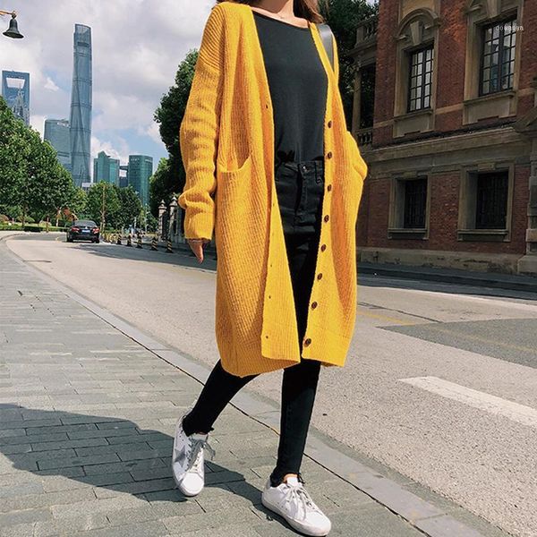 women casual knitted long cardigan loose front buttons open stitch jumper sweater 2021 autumn winter1, White;black
women casual knitted long cardigan loose front buttons open stitch jumper sweater 2021 autumn winter1, White;black