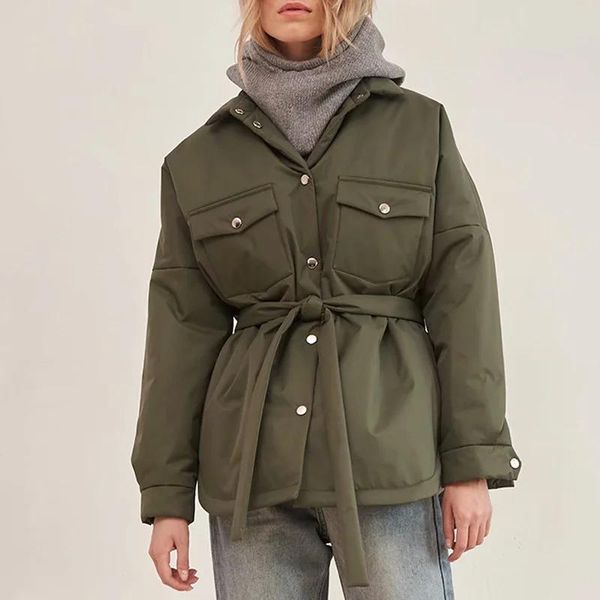 women's down & parkas winter shirt jackets with belt coat armygreen warm outwear khaki streetwear jacket pocket loose woman, Black
women's down & parkas winter shirt jackets with belt coat armygreen warm outwear khaki streetwear jacket pocket loose woman, Black