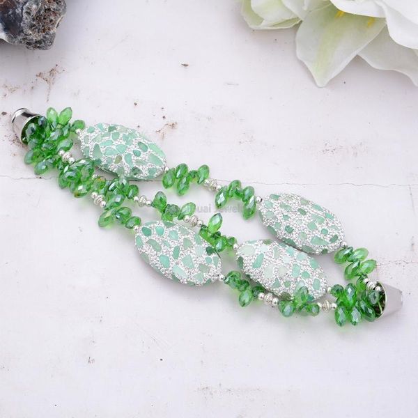 8'' pave aventurine chips beads 3 rows green crystal faceted teardrop drilled bracelet magnet clasp, Black
8'' pave aventurine chips beads 3 rows green crystal faceted teardrop drilled bracelet magnet clasp, Black