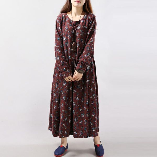 casual dresses spring autumn maxi long female dress vintage o-neck floral print women cotton linen full sleeve re0488, Black;gray
casual dresses spring autumn maxi long female dress vintage o-neck floral print women cotton linen full sleeve re0488, Black;gray