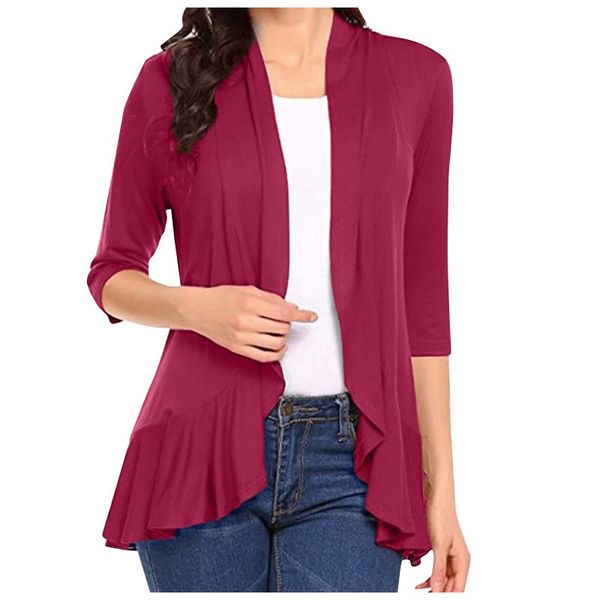 women's knits & tees fashion 2021 spring sweater casual cardigan with soft draped ruffled three-quarter sleeves women jumper, White
women's knits & tees fashion 2021 spring sweater casual cardigan with soft draped ruffled three-quarter sleeves women jumper, White