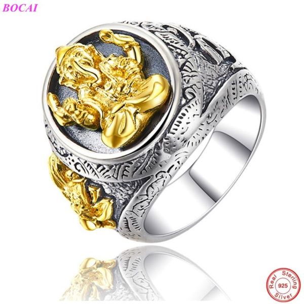 cluster rings s925 sterling silver fashion jewelry thai men's personality vintage elephant trunk wide face ring for men, Golden;silver
cluster rings s925 sterling silver fashion jewelry thai men's personality vintage elephant trunk wide face ring for men, Golden;silver