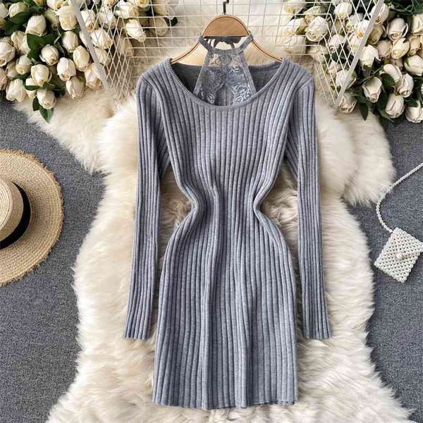 knitted sweater dress women hollow hanging neck lace stitching long sleeve solid color package hip vestidos q746 210527, Black;gray
knitted sweater dress women hollow hanging neck lace stitching long sleeve solid color package hip vestidos q746 210527, Black;gray