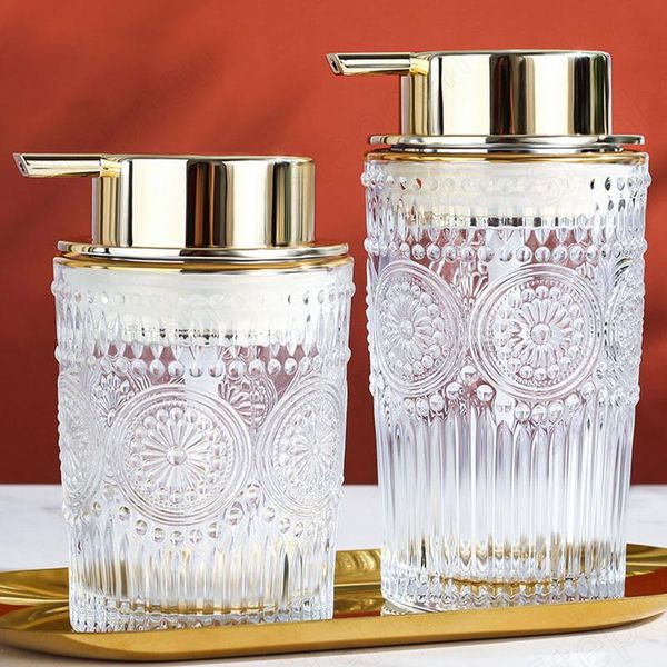 liquid soap dispenser relief craft glass european modern golden stroke shampoo bottle transparent hand sanitzer bathroom accessories
liquid soap dispenser relief craft glass european modern golden stroke shampoo bottle transparent hand sanitzer bathroom accessories