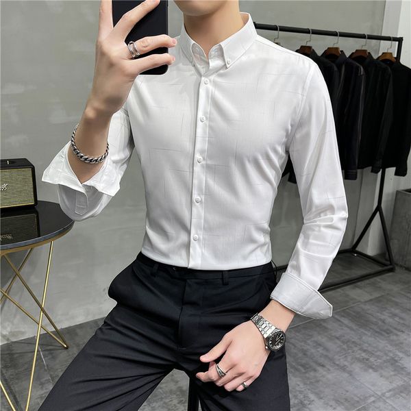 3 colours of gentlemen's shirts for men's clothes new spring 2021 fine adjustment formal business wear blouse long homme caxm, White;black 
3 colours of gentlemen's shirts for men's clothes new spring 2021 fine adjustment formal business wear blouse long homme caxm, White;black