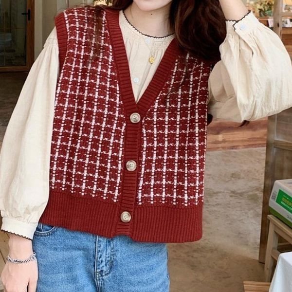 women's vests single breasted women v neck loose cardigan style vest 2021 cottagecore plaid knitted red black spring autumn vintage, Black;white
women's vests single breasted women v neck loose cardigan style vest 2021 cottagecore plaid knitted red black spring autumn vintage, Black;white