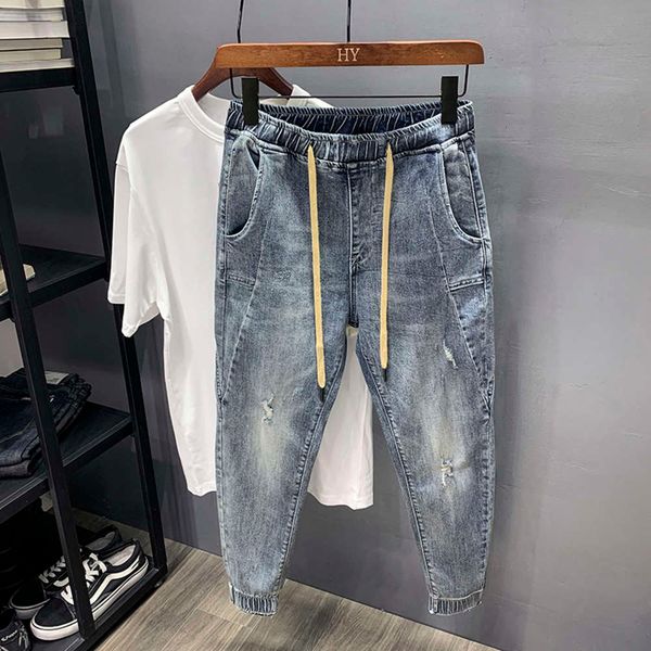 korean men's jeans in summer, capris in autumn, trendy brand, ruffian and handsome leggings, harlem pants with small feet, thin holes, Blue
korean men's jeans in summer, capris in autumn, trendy brand, ruffian and handsome leggings, harlem pants with small feet, thin holes, Blue