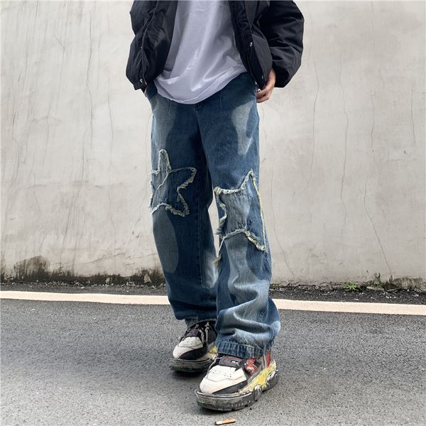 2021 new five stars embroidery washed spliced jeans pants mens high street ripped tie dye bleached casual denim trousers oversize u4lm, Blue 
2021 new five stars embroidery washed spliced jeans pants mens high street ripped tie dye bleached casual denim trousers oversize u4lm, Blue
