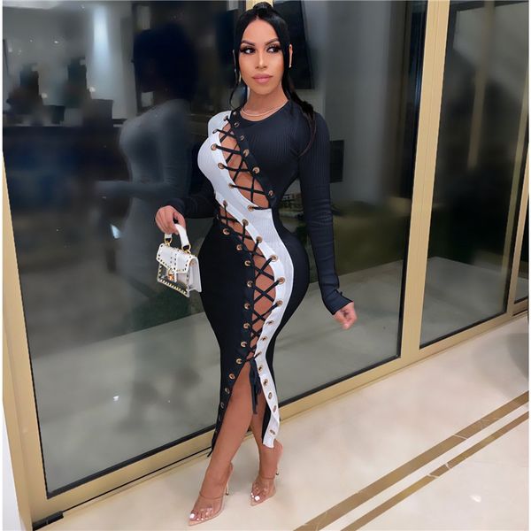 knitted lace up hollow out bodycon maxi dress club party ribbed long sleeve dress o-neck bandage wrap dresses, Black;gray
knitted lace up hollow out bodycon maxi dress club party ribbed long sleeve dress o-neck bandage wrap dresses, Black;gray