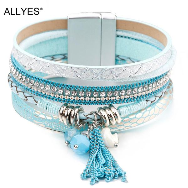 tennis allyes blue multilayer pu leather bracelet for women femme bohemian shell charm tassel wide wrap bracelets & bangles jewelry, Golden;silver
tennis allyes blue multilayer pu leather bracelet for women femme bohemian shell charm tassel wide wrap bracelets & bangles jewelry, Golden;silver