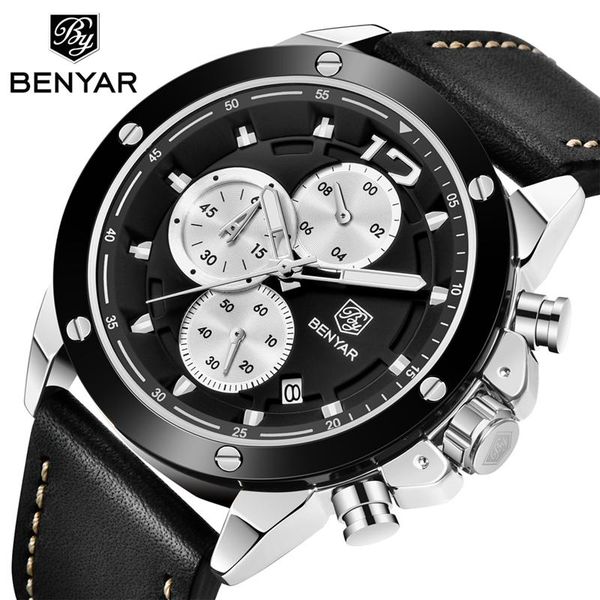 wristwatches benyar fashion chronograph sport watch men waterproof leather calendar quartz wrist watches clock reloj hombre 202, Slivery;brown
wristwatches benyar fashion chronograph sport watch men waterproof leather calendar quartz wrist watches clock reloj hombre 202, Slivery;brown