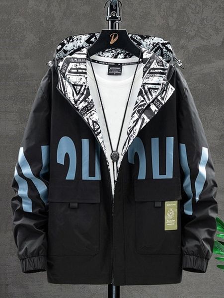 men letter graphic flap pocket drop shoulder hooded jacket without pullover i9x6#, Black;brown
men letter graphic flap pocket drop shoulder hooded jacket without pullover i9x6#, Black;brown