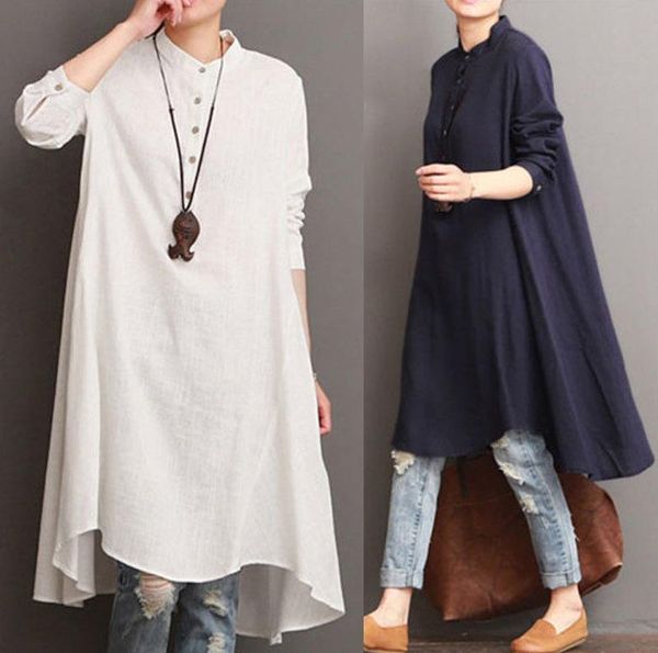 women's blouses & shirts casual basic women summer autumn long blouse cotton and linen shirt, White
women's blouses & shirts casual basic women summer autumn long blouse cotton and linen shirt, White