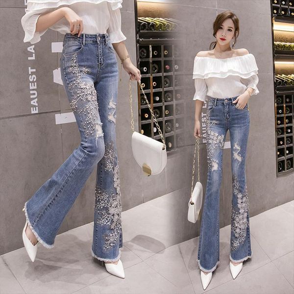 flared high waisted fringe heavy womens jean embroidered beaded fishtail slim slimming, Blue
flared high waisted fringe heavy womens jean embroidered beaded fishtail slim slimming, Blue