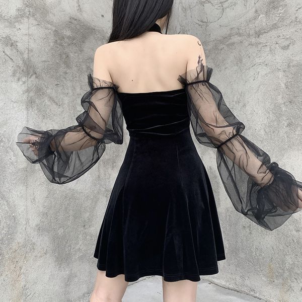 vintage women solid off shoulder splice mesh puff sleeve dress gothic chic lace hollow out backless mini dress, Black;gray
vintage women solid off shoulder splice mesh puff sleeve dress gothic chic lace hollow out backless mini dress, Black;gray