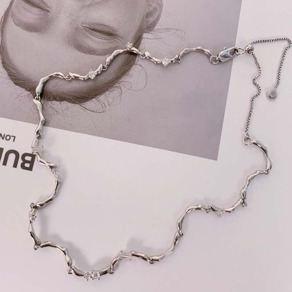 chains necklace female clavicle chain 2021 ins tide niche design sense adjustable collar wave pattern matching jewelry, Silver 
chains necklace female clavicle chain 2021 ins tide niche design sense adjustable collar wave pattern matching jewelry, Silver