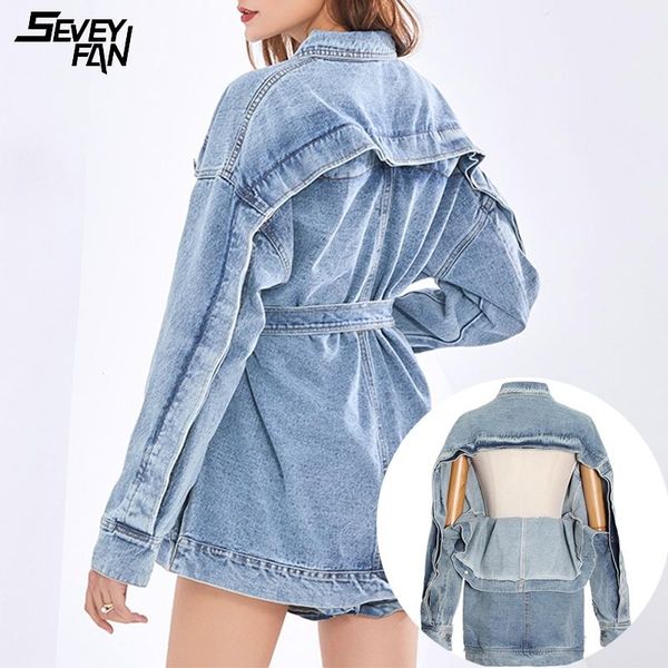 women's jackets blue long denim jacket women backless detachable belt jeans vintage loose casual outerwear hip hop streetwear coat, Black;brown
women's jackets blue long denim jacket women backless detachable belt jeans vintage loose casual outerwear hip hop streetwear coat, Black;brown