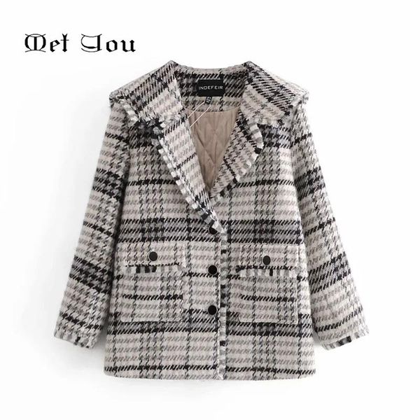 2021 women's winter black and white checkered lapel blazer fashionable warm blouse with woollen long-sleeved pockets met081, White;black
2021 women's winter black and white checkered lapel blazer fashionable warm blouse with woollen long-sleeved pockets met081, White;black
