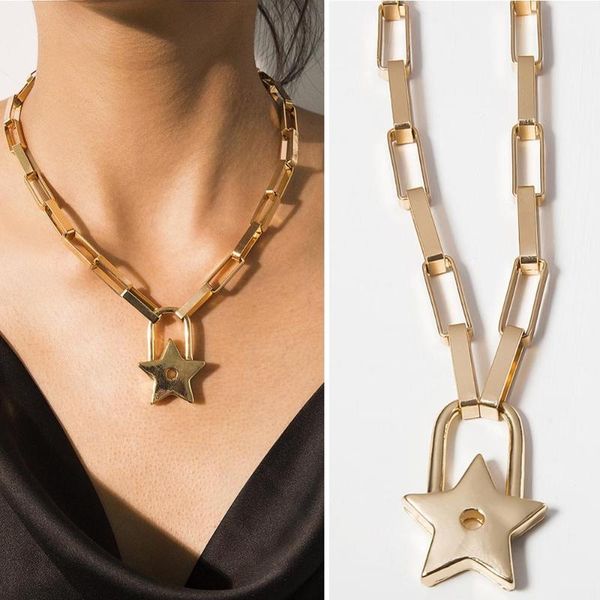 pendant necklaces european punk geometric retro golden long chain fashion star lock tassel necklace for women five-pointed neck jewelry, Silver
pendant necklaces european punk geometric retro golden long chain fashion star lock tassel necklace for women five-pointed neck jewelry, Silver