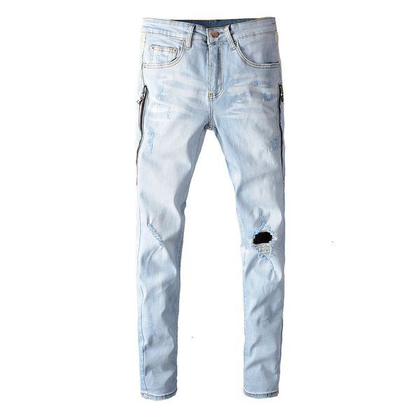2021 men's male trousers knee hole jeans side zipper light blue washed stretch slim denim pants men u7g3
2021 men's male trousers knee hole jeans side zipper light blue washed stretch slim denim pants men u7g3