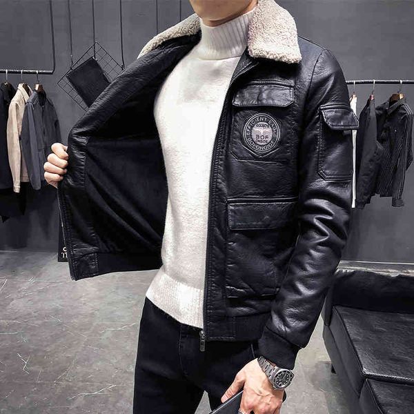 leather men's & faux winter locomotive clothing leather coat thickening handsome jacket lamb fur collar slim men's 2p9p, Black
leather men's & faux winter locomotive clothing leather coat thickening handsome jacket lamb fur collar slim men's 2p9p, Black