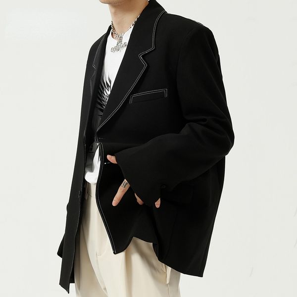 men's 2021 autumn blazers korean new sewing ins trends cool handsome single breasted black loose casual suits, White;black
men's 2021 autumn blazers korean new sewing ins trends cool handsome single breasted black loose casual suits, White;black