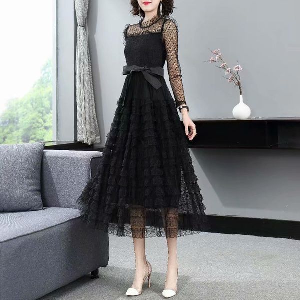 fashion 2021 spring new women's party black mesh long sleeve patchwork lace ruffle midi ball gown dress vegg, Black;gray
fashion 2021 spring new women's party black mesh long sleeve patchwork lace ruffle midi ball gown dress vegg, Black;gray