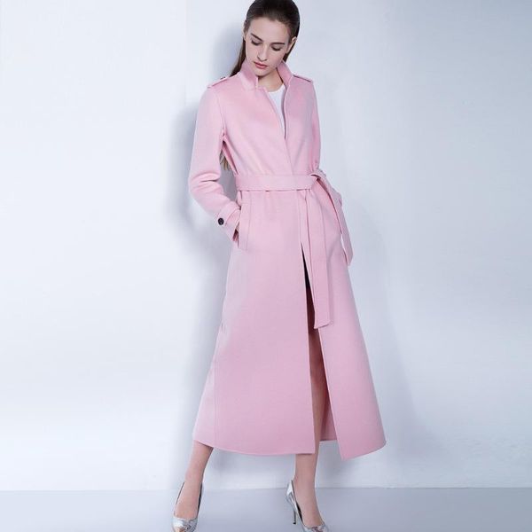 autumn winter new elegant style classic pink woolen coat women stand collar basic long slim belted cashmere coat y779, Black
autumn winter new elegant style classic pink woolen coat women stand collar basic long slim belted cashmere coat y779, Black