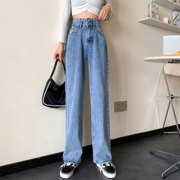 #7819 high waist jeans autumn jeans woman casual loose show thin show high straight wide leg pants washed full length, Blue
#7819 high waist jeans autumn jeans woman casual loose show thin show high straight wide leg pants washed full length, Blue
