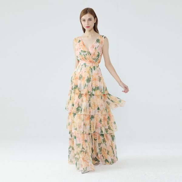 long dress summer new women's v-neck fashion elegant flower print party cascading ruffled skirt dresses rmtg, Black;gray
long dress summer new women's v-neck fashion elegant flower print party cascading ruffled skirt dresses rmtg, Black;gray