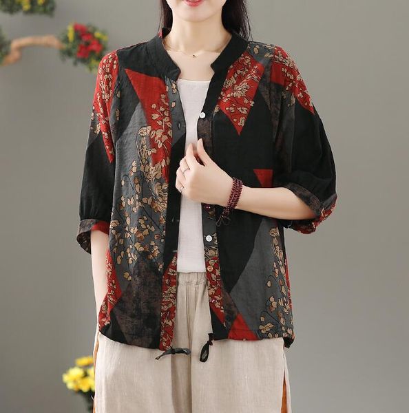 women's blouses & shirts cotton linen women shirt printing loose short sleeve 2021 summer cardigan thin vintage fashion blouse yoyikamo, White
women's blouses & shirts cotton linen women shirt printing loose short sleeve 2021 summer cardigan thin vintage fashion blouse yoyikamo, White