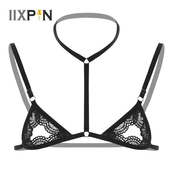 bras erotic sissy lingerie for men lace halter neck adjustable straps wire-unlined mini bra soft comfortable bralette, Red;black