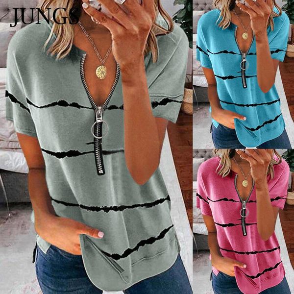 women's t-shirt t shirt 2021 stripe loose summer harajuku streetwear zipper breathable short sleeve vintage shirts, White
women's t-shirt t shirt 2021 stripe loose summer harajuku streetwear zipper breathable short sleeve vintage shirts, White