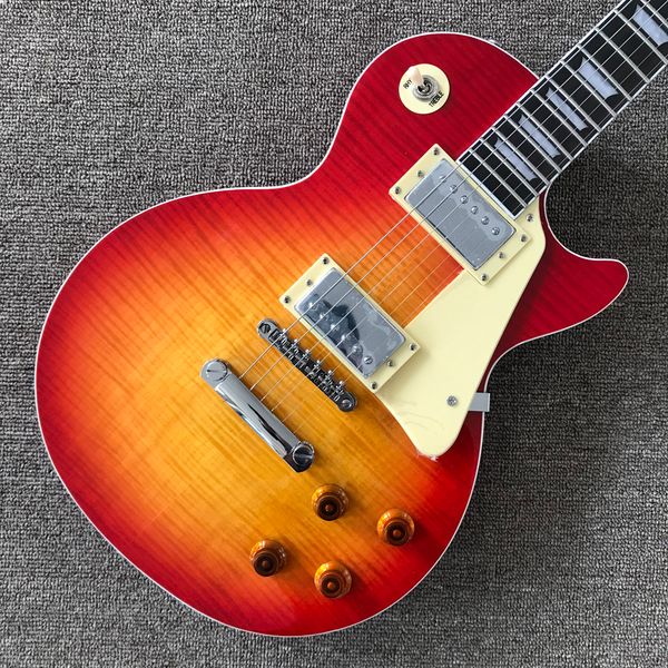 rosewood fingerboard electric guitar, chrome hardware, cherry burst color, flame maple solid mahogany body guitar, 001
rosewood fingerboard electric guitar, chrome hardware, cherry burst color, flame maple solid mahogany body guitar, 001