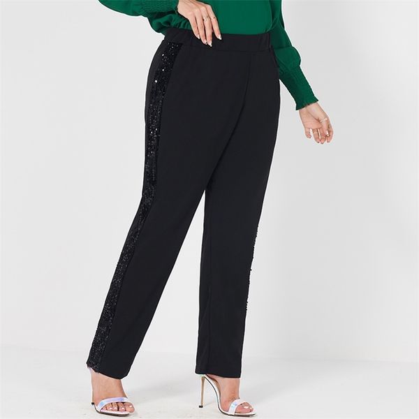 product ladies fashion elastic waist sequined webbing stitching pure black loose large size women's trousers 211105, Black;white
product ladies fashion elastic waist sequined webbing stitching pure black loose large size women's trousers 211105, Black;white