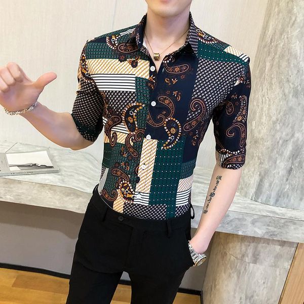 men's casual shirts social fashion youth men half sleeve shirt floral male blouse summer clothes camisa masculina, White;black
men's casual shirts social fashion youth men half sleeve shirt floral male blouse summer clothes camisa masculina, White;black