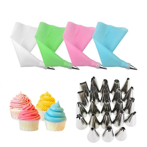 26pcs/set reusable icing piping nozzles set silicone pastry bag tips scraper flower cream tips diy cake decorating tools
26pcs/set reusable icing piping nozzles set silicone pastry bag tips scraper flower cream tips diy cake decorating tools