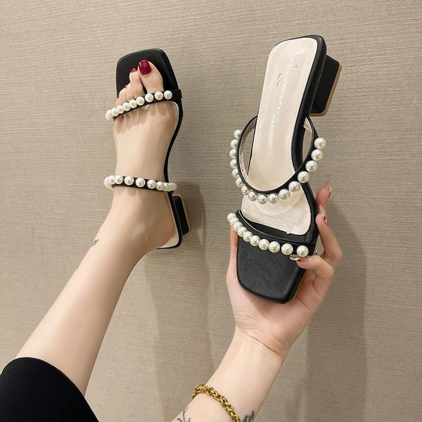 slippers fashion beads sandals for women's outer wear 2021 summer wild net beaded high heels mid-heel thick heel women, Black
slippers fashion beads sandals for women's outer wear 2021 summer wild net beaded high heels mid-heel thick heel women, Black